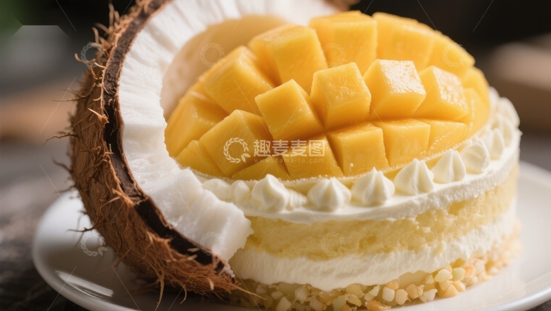 高清大图下载【趣麦麦图】芒果椰子蛋糕，清新美味