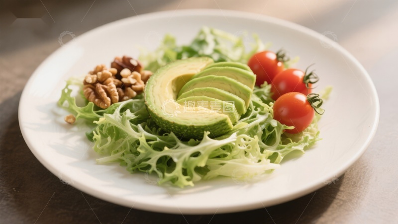高清大图下载【趣麦麦图】牛油果沙拉配坚果与番茄