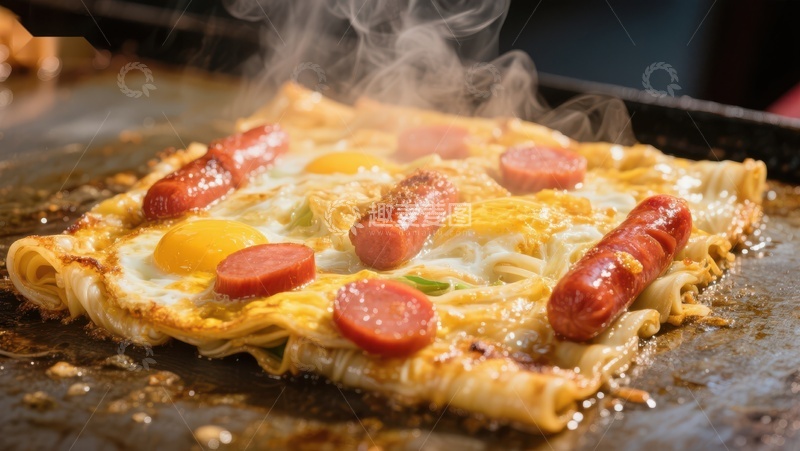 高清大图下载【趣麦麦图】热腾腾的煎饼配香肠和鸡蛋