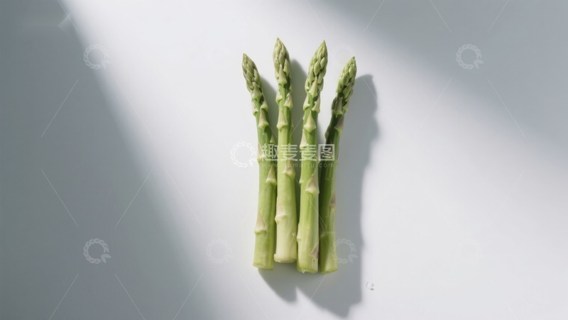 高清大图下载【趣麦麦图】四根芦笋置于白色背景上