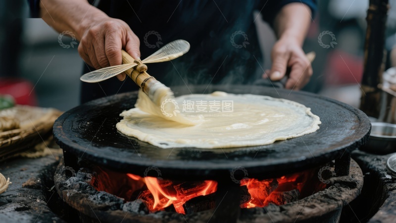 高清大图下载【趣麦麦图】-街头摊贩制作薄饼