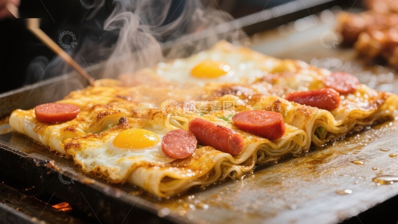 高清大图下载【趣麦麦图】热腾腾的煎饼美食
