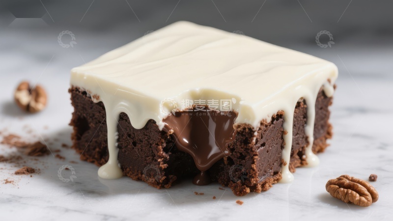 巧克力布朗尼配白巧克力酱