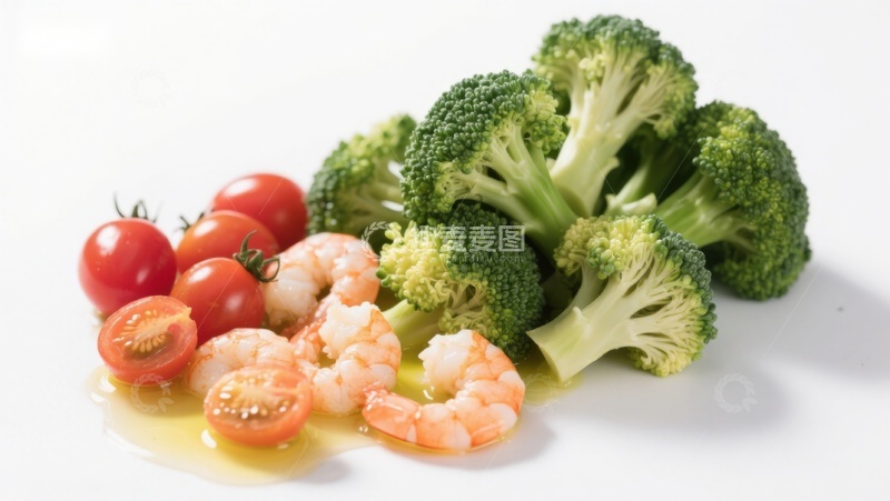 高清大图下载【趣麦麦图】虾仁西兰花樱桃番茄组合
