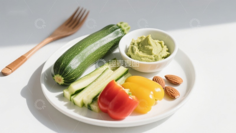 高清大图下载【趣麦麦图】新鲜蔬菜与鳄梨酱摆盘