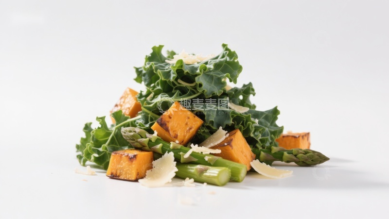 高清大图下载【趣麦麦图】羽衣甘蓝沙拉配南瓜与芦笋
