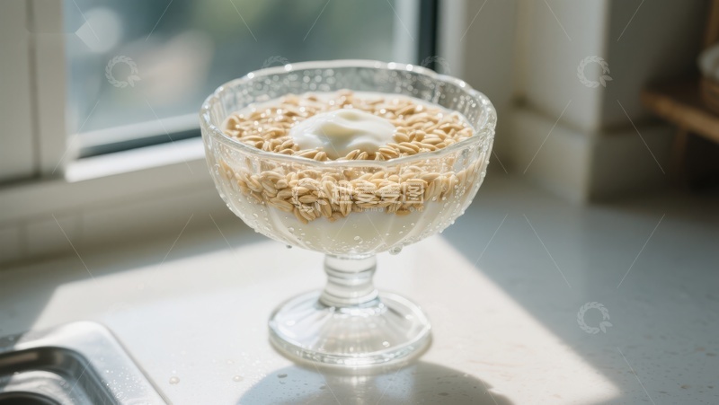 高清大图下载【趣麦麦图】阳光下的燕麦牛奶甜品