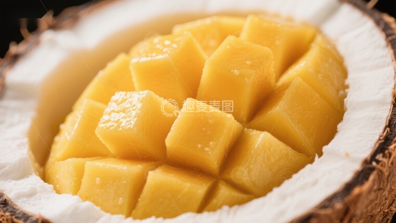 高清大图下载【趣麦麦图】椰壳中的芒果块