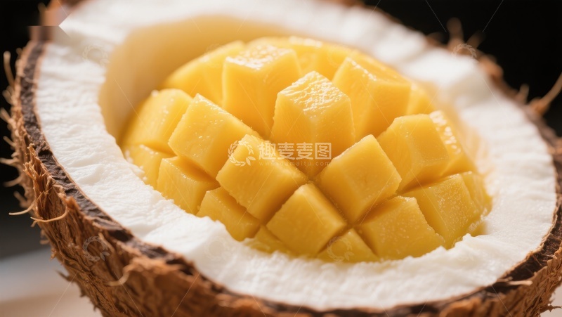 高清大图下载【趣麦麦图】椰壳中的芒果块