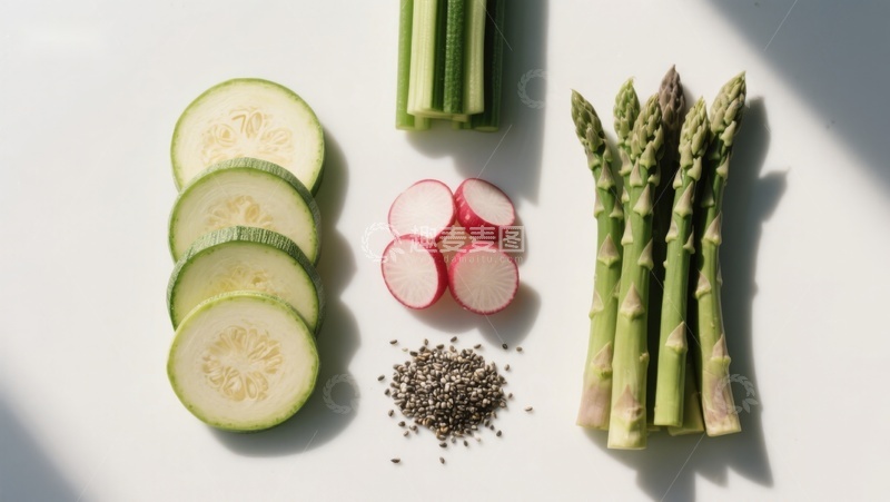 高清大图下载【趣麦麦图】新鲜蔬菜切片与香料摆盘