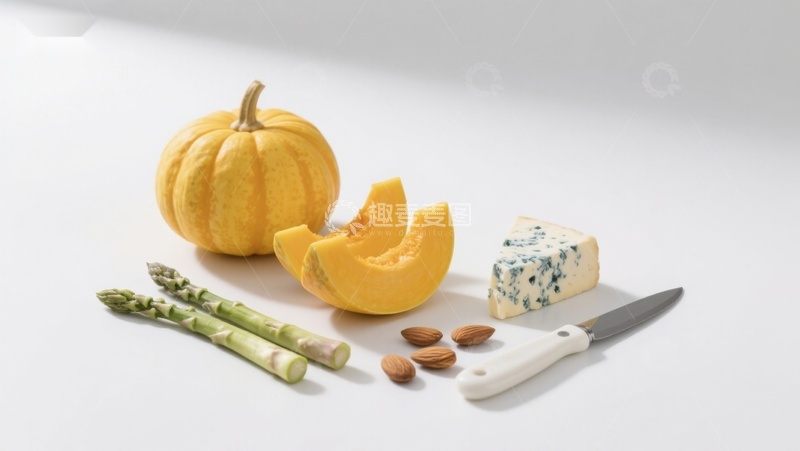 高清大图下载【趣麦麦图】南瓜奶酪与芦笋静物摆拍