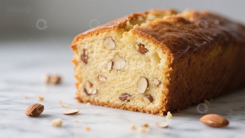 高清大图下载【趣麦麦图】杏仁蛋糕切片，金黄诱人