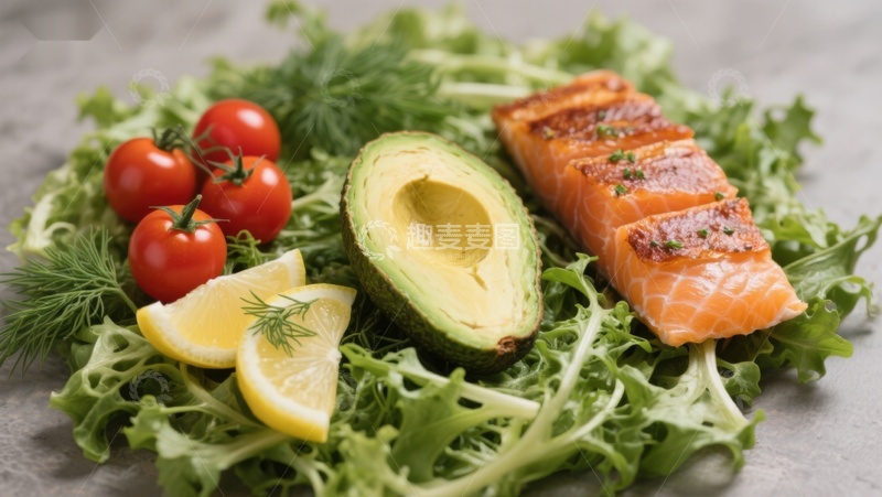 高清大图下载【趣麦麦图】三文鱼牛油果沙拉摆盘