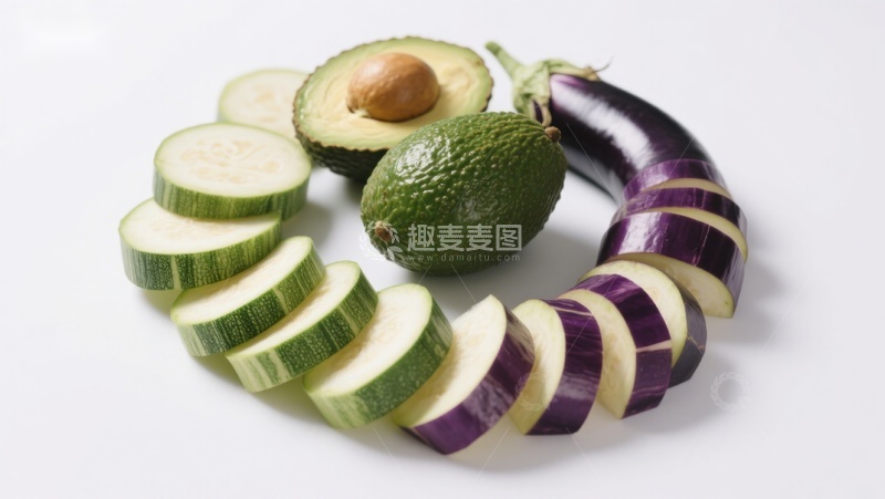 高清大图下载【趣麦麦图】切片蔬菜与牛油果摆盘