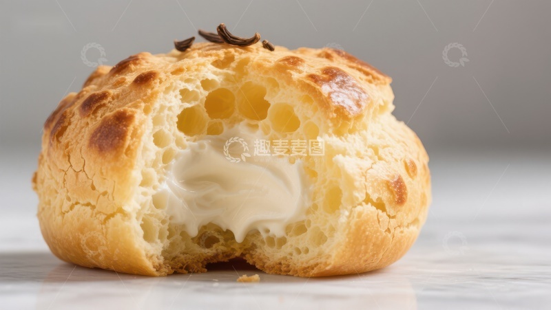 高清大图下载【趣麦麦图】奶油泡芙特写，金黄酥脆