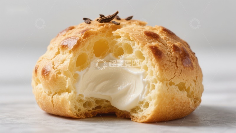 高清大图下载【趣麦麦图】奶油泡芙特写，金黄酥脆