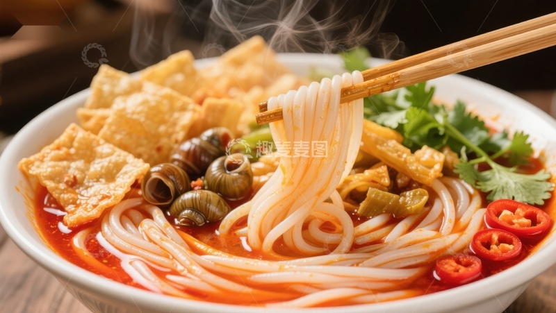 热气腾腾的螺蛳粉美食