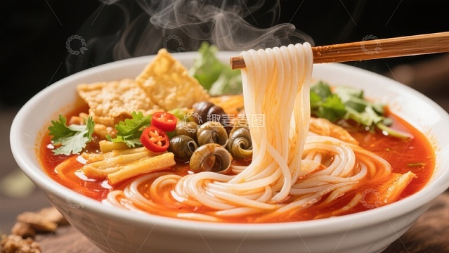 热腾腾的螺蛳粉，美味诱人