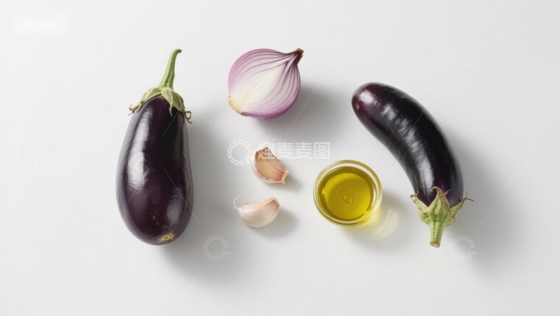 高清大图下载【趣麦麦图】茄子洋葱蒜油食材摆拍