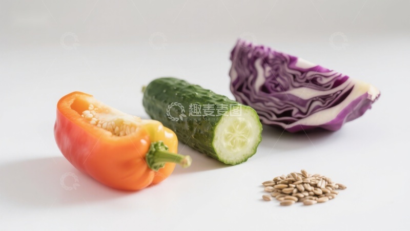 高清大图下载【趣麦麦图】新鲜蔬菜与种子静物展示