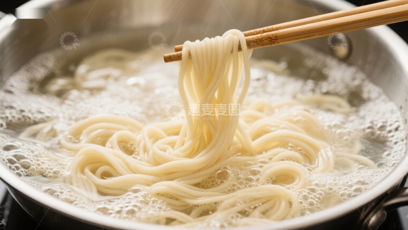 高清大图下载【趣麦麦图】-沸水中用筷子夹起面条