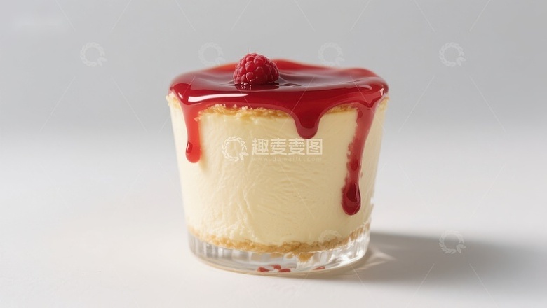 草莓酱淋面的奶油甜点