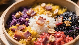 五彩糯米饭，丰富食材点缀