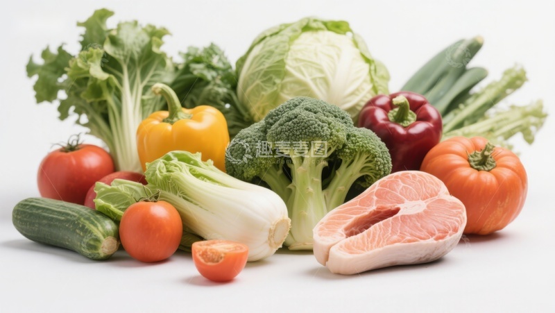 高清大图下载【趣麦麦图】新鲜蔬菜与三文鱼食材展示