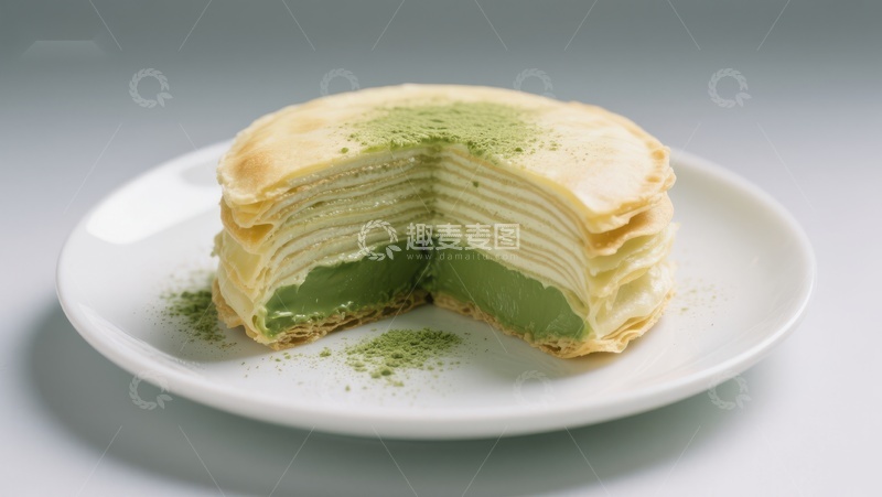 高清大图下载【趣麦麦图】抹茶千层蛋糕，层次分明