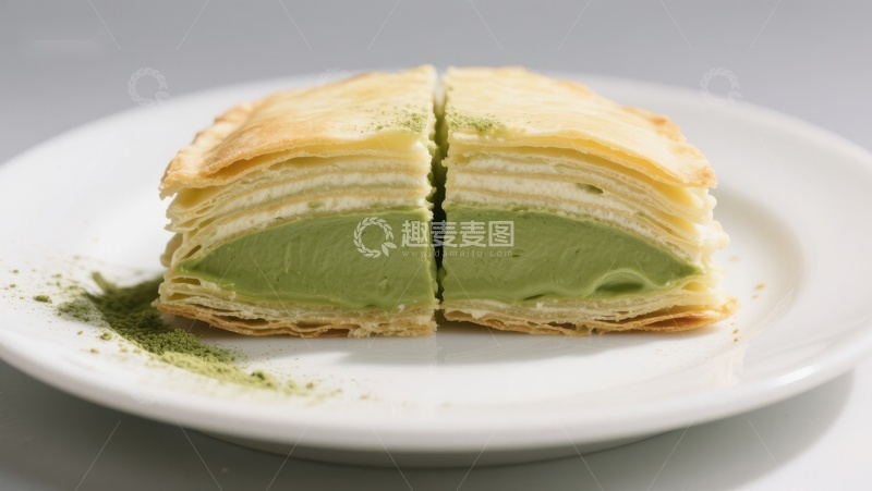高清大图下载【趣麦麦图】-抹茶千层蛋糕切面展示