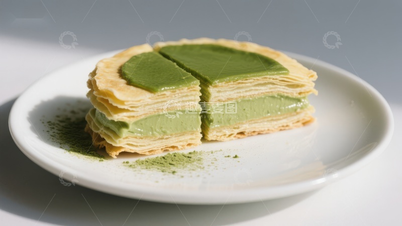 高清大图下载【趣麦麦图】-抹茶千层蛋糕，精致美味