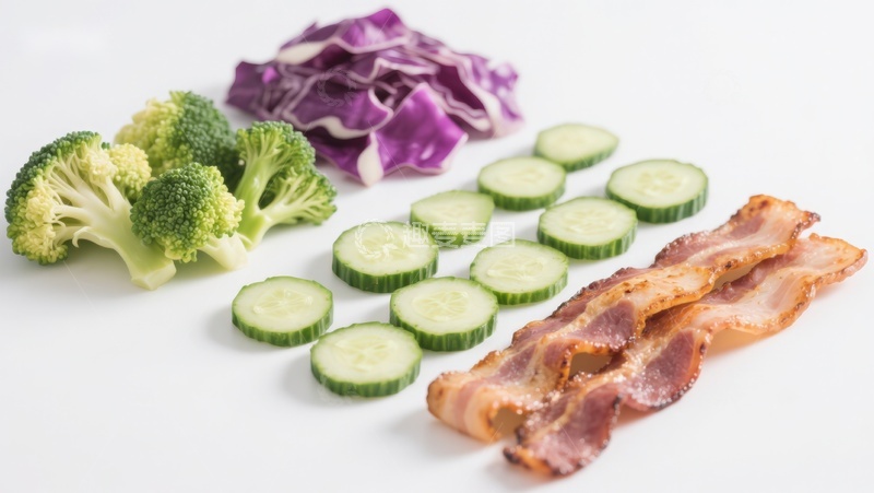 高清大图下载【趣麦麦图】新鲜蔬菜与培根食材摆拍