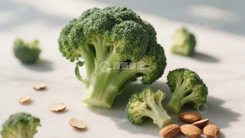 高清大图下载【趣麦麦图】新鲜西兰花与杏仁特写