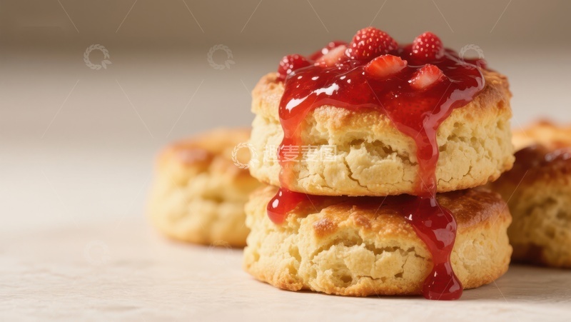高清大图下载【趣麦麦图】草莓酱淋面的松饼