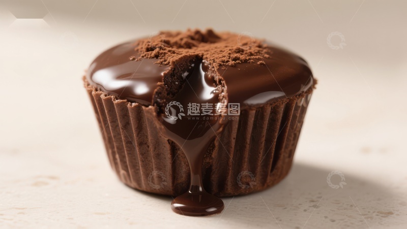 高清大图下载【趣麦麦图】巧克力蛋糕，浓郁酱汁流淌