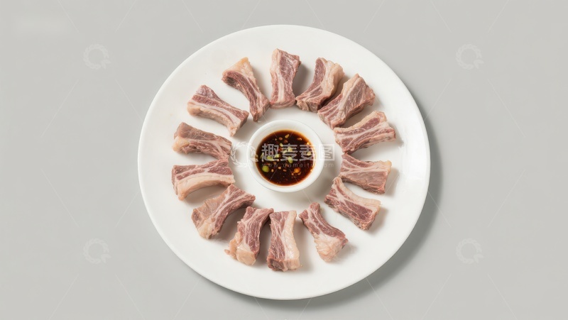 高清大图下载【趣麦麦图】盘中排列整齐的排骨配蘸料