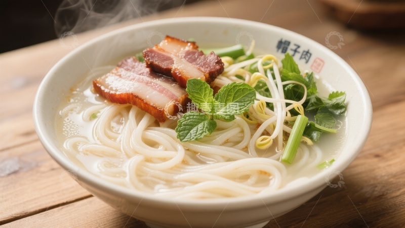 高清大图下载【趣麦麦图】热腾腾的面条配叉烧和豆芽