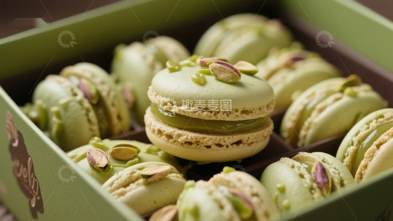 高清大图下载【趣麦麦图】绿色开心果味马卡龙礼盒