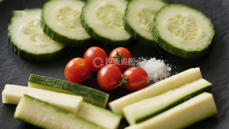 高清大图下载【趣麦麦图】切片黄瓜与樱桃番茄
