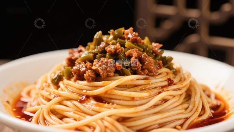 高清大图下载【趣麦麦图】热辣面条配肉末酸豆角