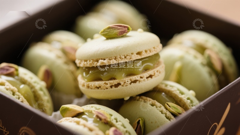 高清大图下载【趣麦麦图】精致绿意马卡龙，点缀开心果