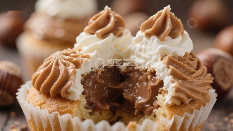 高清大图下载【趣麦麦图】奶油榛子酱夹心蛋糕特写