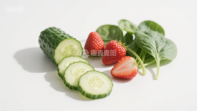 高清大图下载【趣麦麦图】黄瓜草莓与菠菜切片