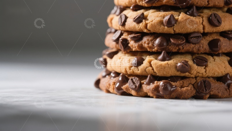 高清大图下载【趣麦麦图】巧克力豆饼干堆叠特写