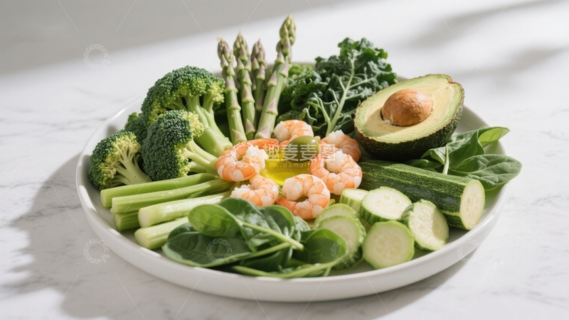 高清大图下载【趣麦麦图】新鲜蔬菜与虾仁拼盘