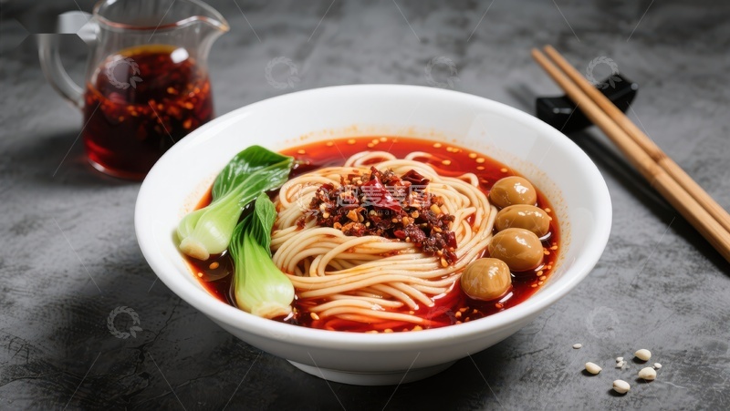 高清大图下载【趣麦麦图】红油拌面配青菜与卤蛋