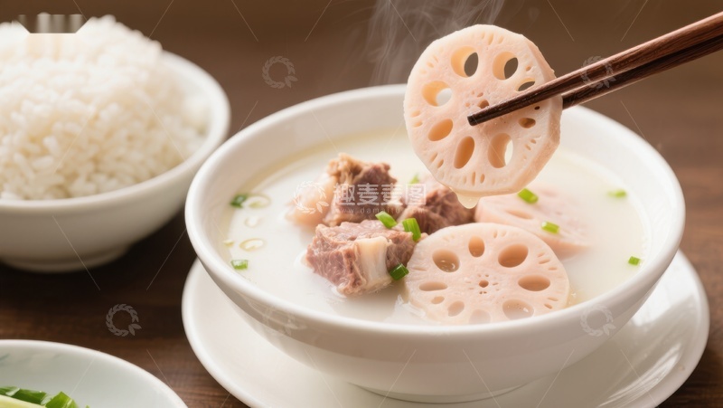 高清大图下载【趣麦麦图】莲藕排骨汤，热气腾腾的家常美味