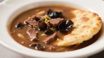 牛肉蘑菇汤配烤饼