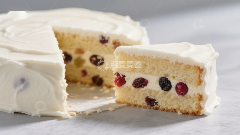 高清大图下载【趣麦麦图】奶油蛋糕切片，内含果干