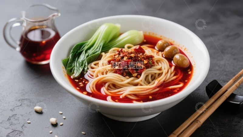 高清大图下载【趣麦麦图】红油辣面配青菜与花生